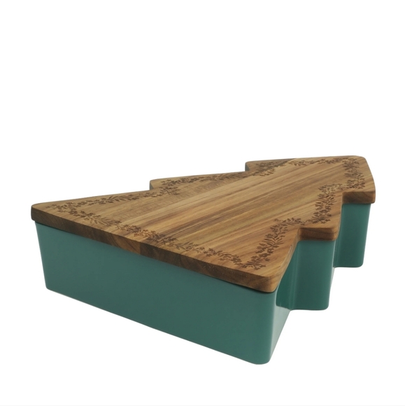 🎄 New Pioneer Woman Christmas Tree Ceramic Baking Dish with Wood Serving Lid - Picture 8 of 10